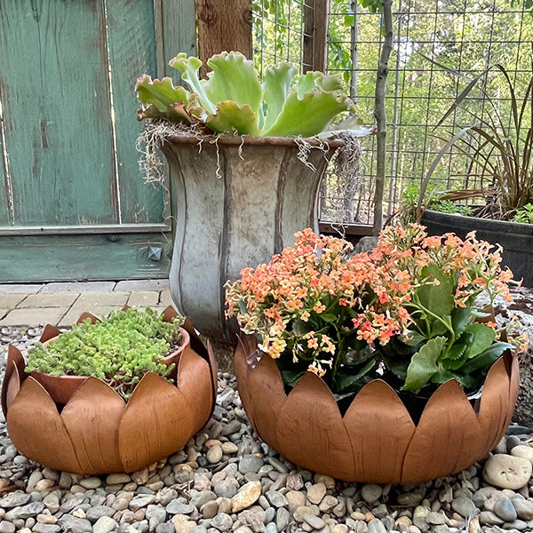 HUGE Copper Flower Planters, Set of 2
