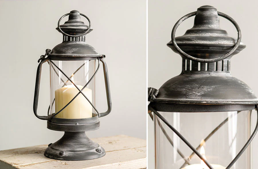 Distressed Metal Hurricane Lantern