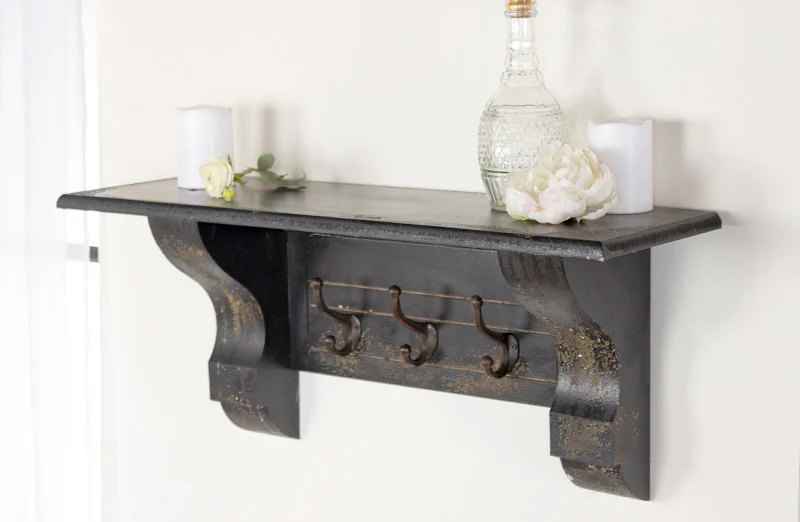 Wooden Corbel Shelf With Hooks