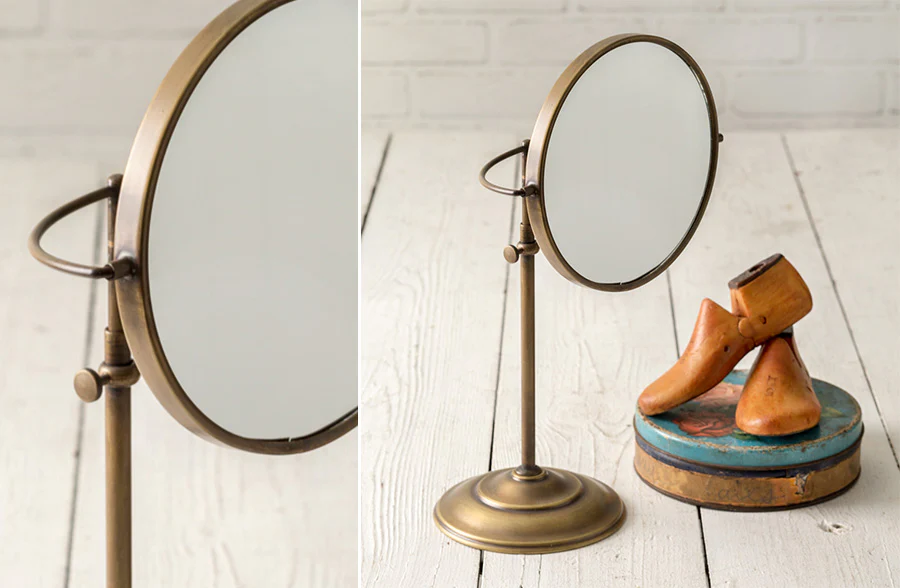 Adjustable Round Brass Vanity Mirror
