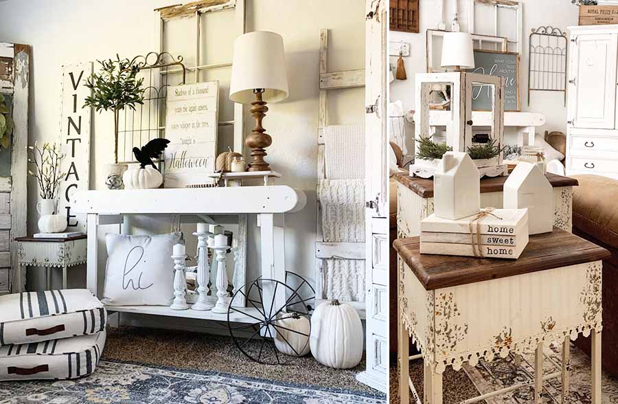 Distressed Scalloped Edge Side Tables, Set of 2