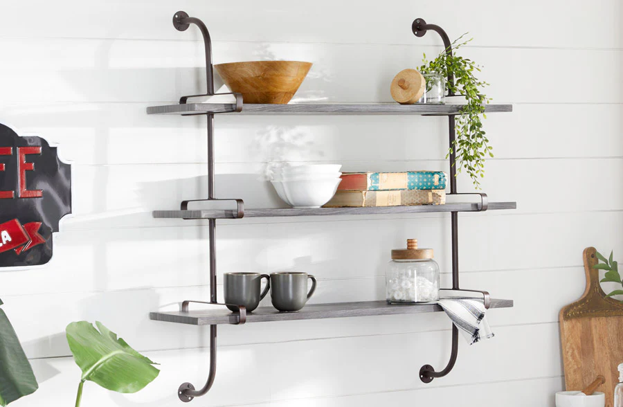 Industrial Pipe Three Tiered Shelf