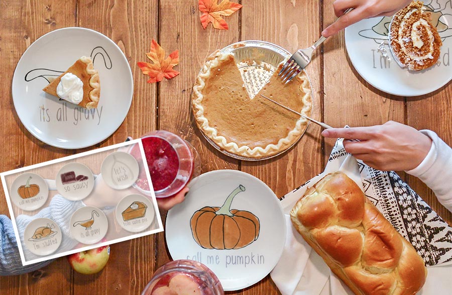 Stoneware Thanksgiving Plates, Set of 6 Styles