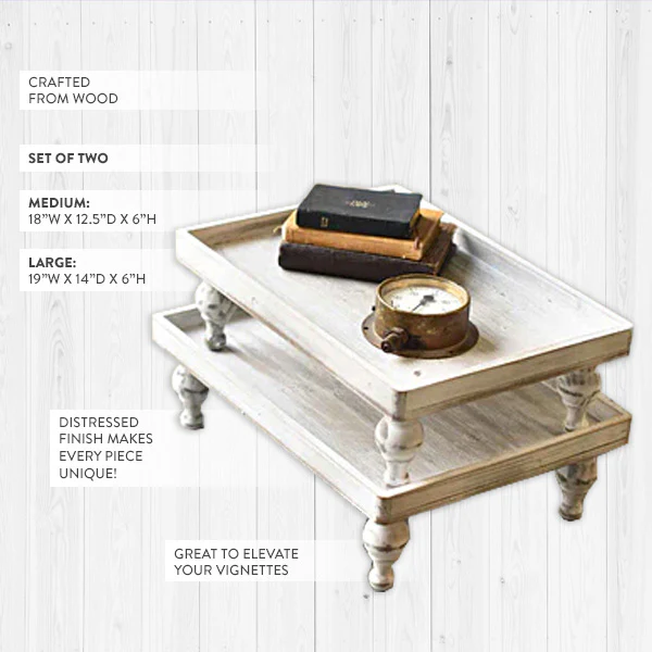 Distressed Wooden Footed Riser Trays, Set of 2
