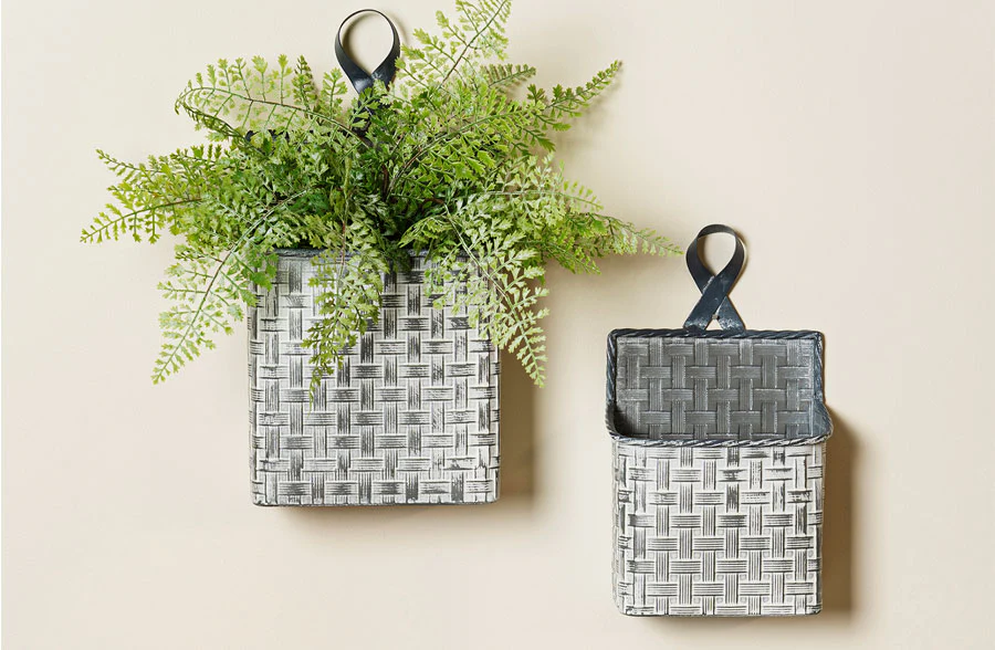 Metal Basket Weave Wall Planters, Set of 2