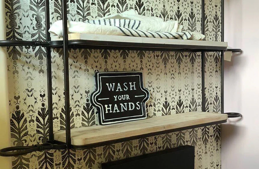 Rolling Pin Inspired Hanging Three Tiered Shelf