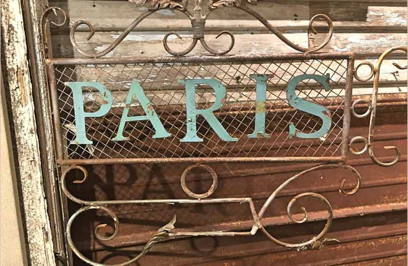 Antique Blue Metal Paris Sign
