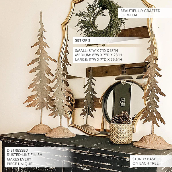 LARGE Rusted Metal Evergreen Trees, Set of 3