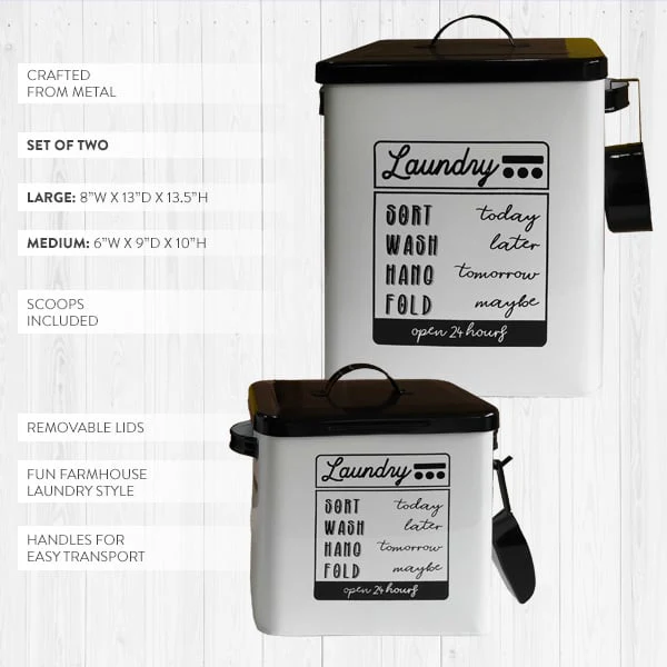 Laundry Detergent Powder Storage Tin Box With Scoop, Set of 2
