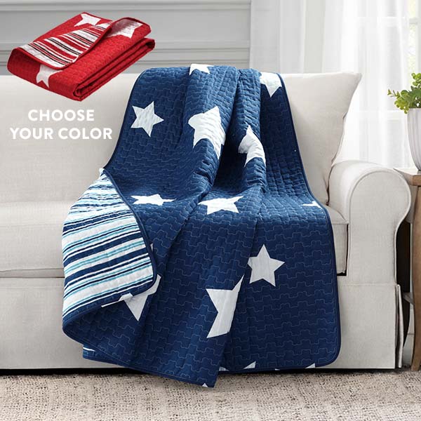 Reversible Patriotic Star Throw Blanket, Pick Your Color