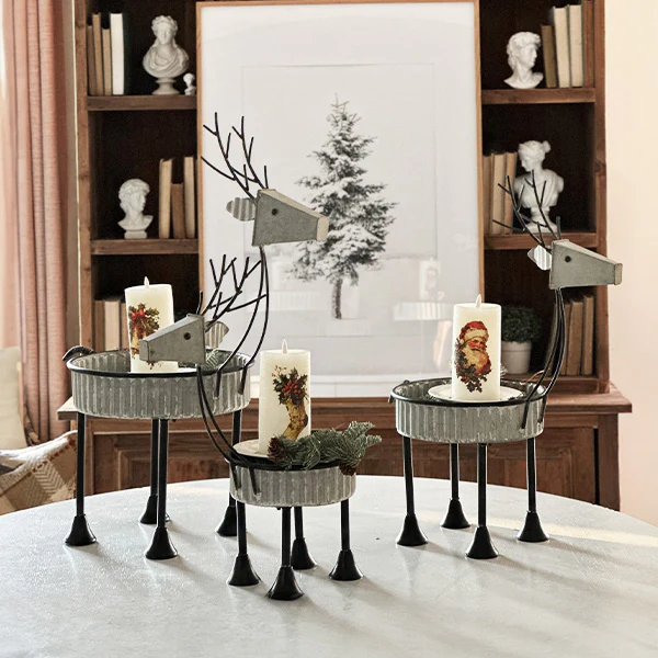 Galvanized Metal Reindeer Trays, Set of 3