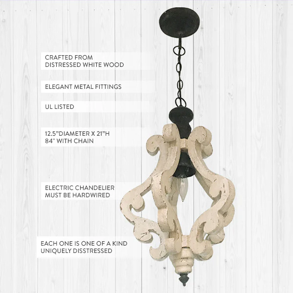 Distressed White Wood Chandelier