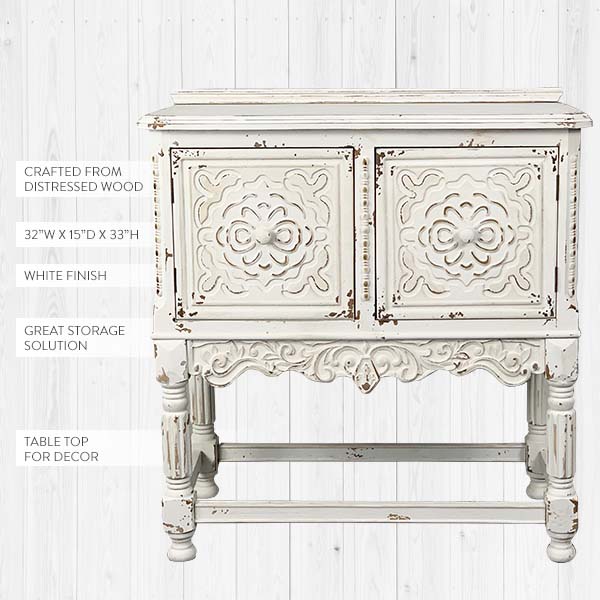 Antique-Inspired Chippy White Wooden Cabinet