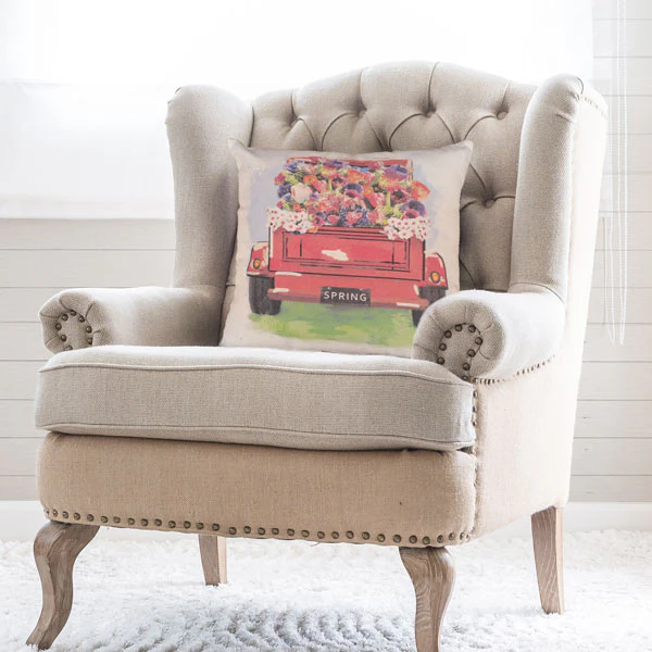 Double Sided Spring Red Truck Pillow Cover