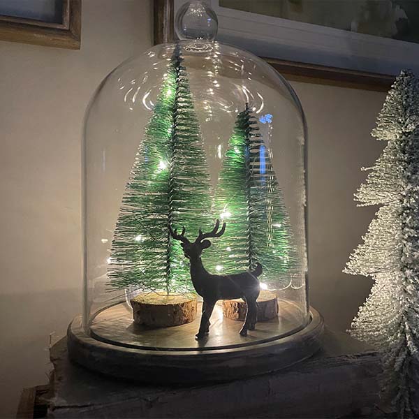 Wooden Base Cloche with Winter Scene