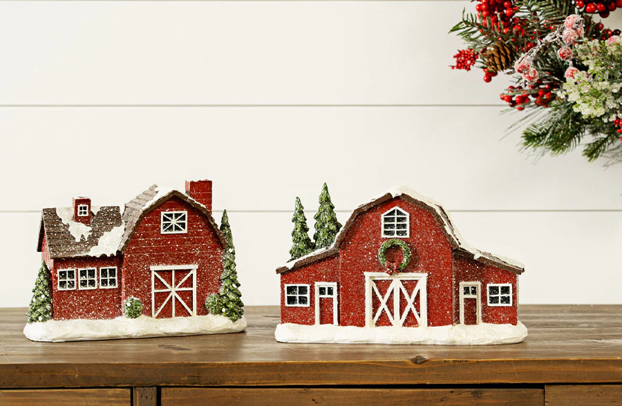 Frosted Snow Barns, Set of 2