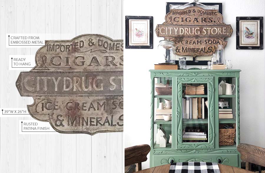 Embossed Metal Drug Store Sign