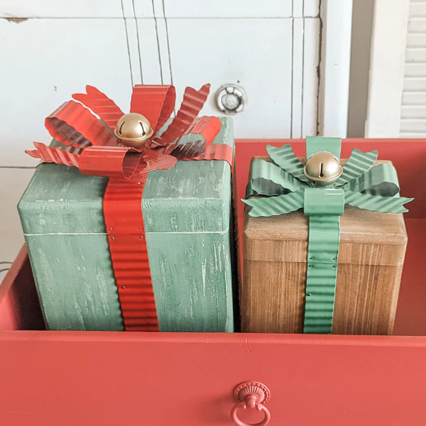 Wooden Gift Boxes with Iron Bows, Set of 2