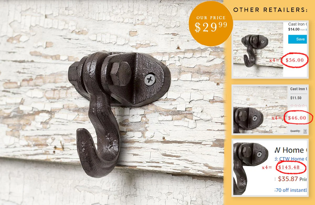 Cast Iron Wall Hook, Set of 4