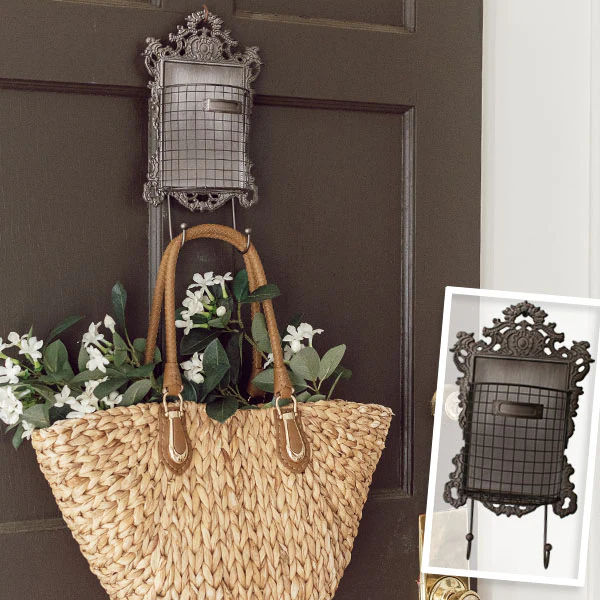 Ornate French Style Wall Basket with Hooks