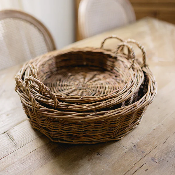 Round Willow Storage Baskets, Set of Three