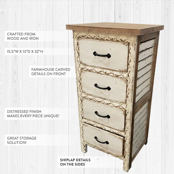 Intricately Carved Wooden Shiplap Dresser