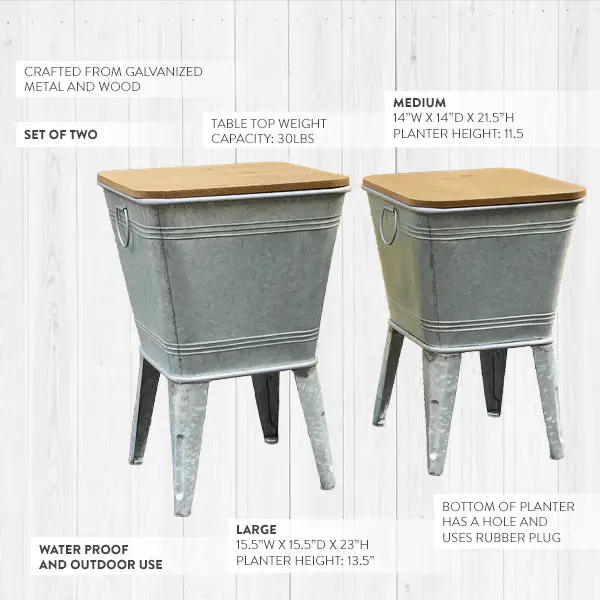 Metal Planter Basin Tables, Set of 2