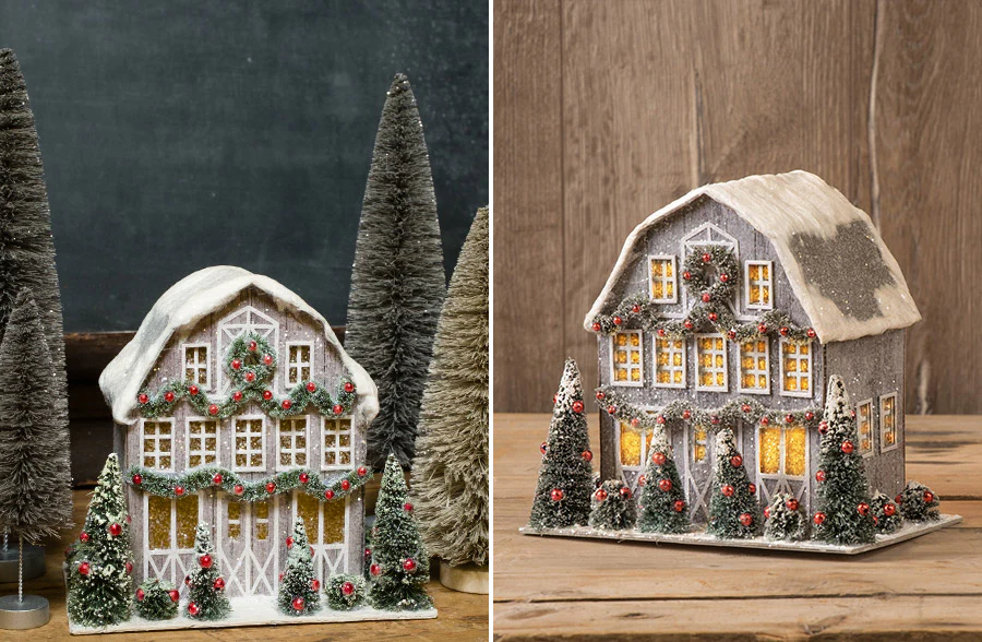 Light-up Snow Flocked Christmas Barn