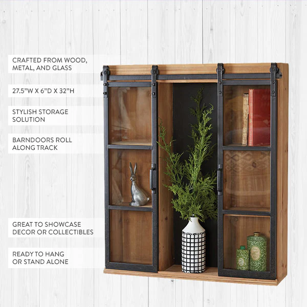 Rustic Glass Barn Door Wall Cabinet