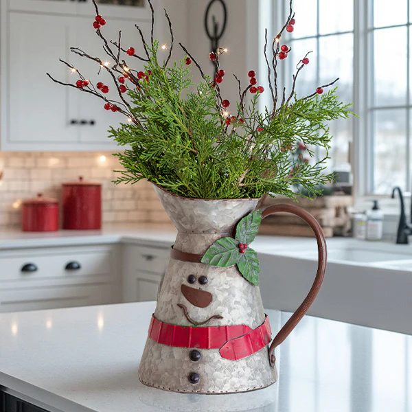 Adorable Snowman Tall Metal Pitcher