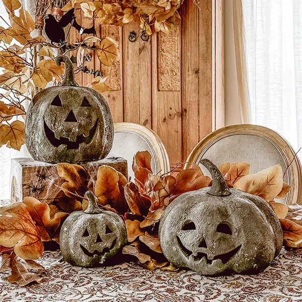 Terracotta Inspired Outdoor Jack-o-lanterns, Set of 3