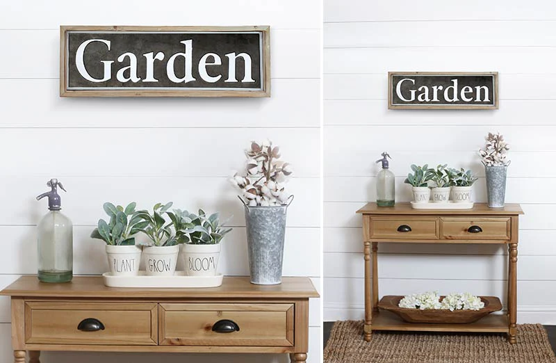 Wood Framed Metal Garden Sign