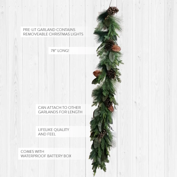 Pre-lit Woodland Christmas Garland - Perfect for front doors