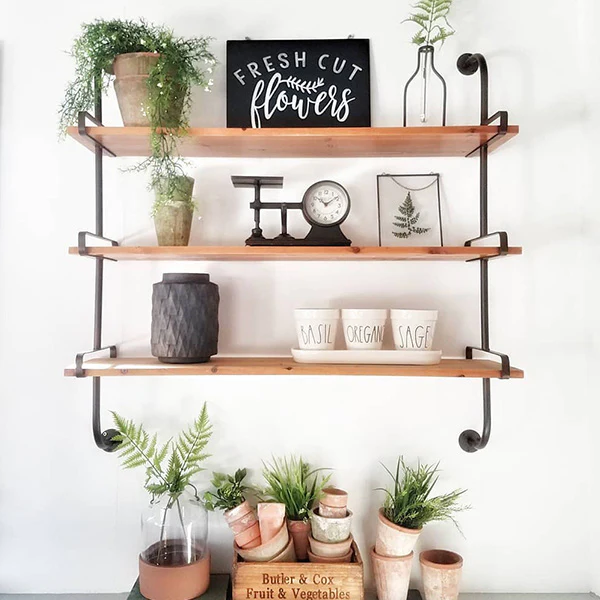 Industrial Three-Tiered Open Shelving System