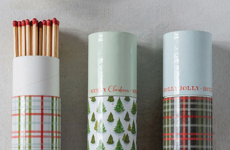 Festive Holiday Matchbox with Matches, Set of 3