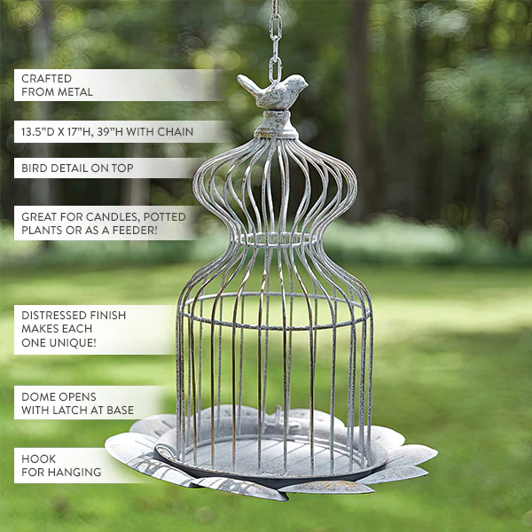 Hanging Distressed Metal Birdcage Cloche