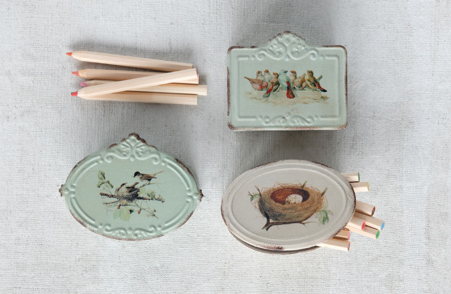 Decorative Bird Containers with Attached Lids, Set of 3
