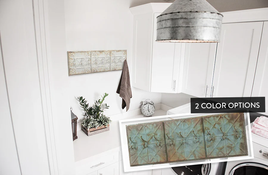 Rusted Patina Triple Ceiling Tile Hooks, Pick Your Color