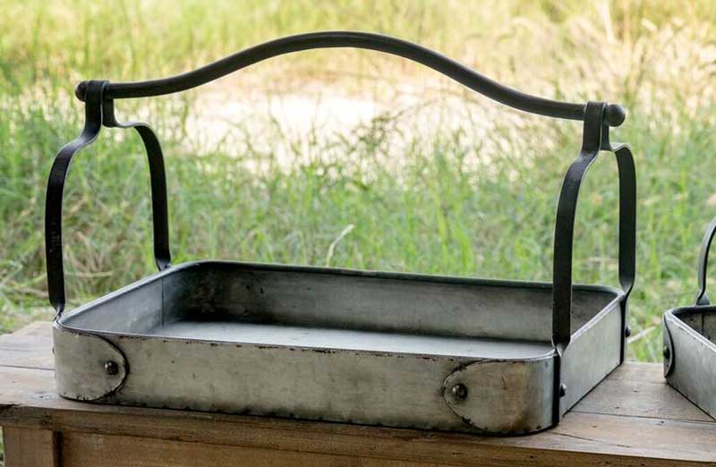 Artisan Metal Tray With Handles  Set of 2