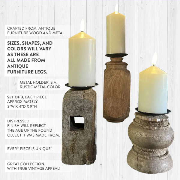 FOUND Antique Furniture Leg Candle Holders Set of 3
