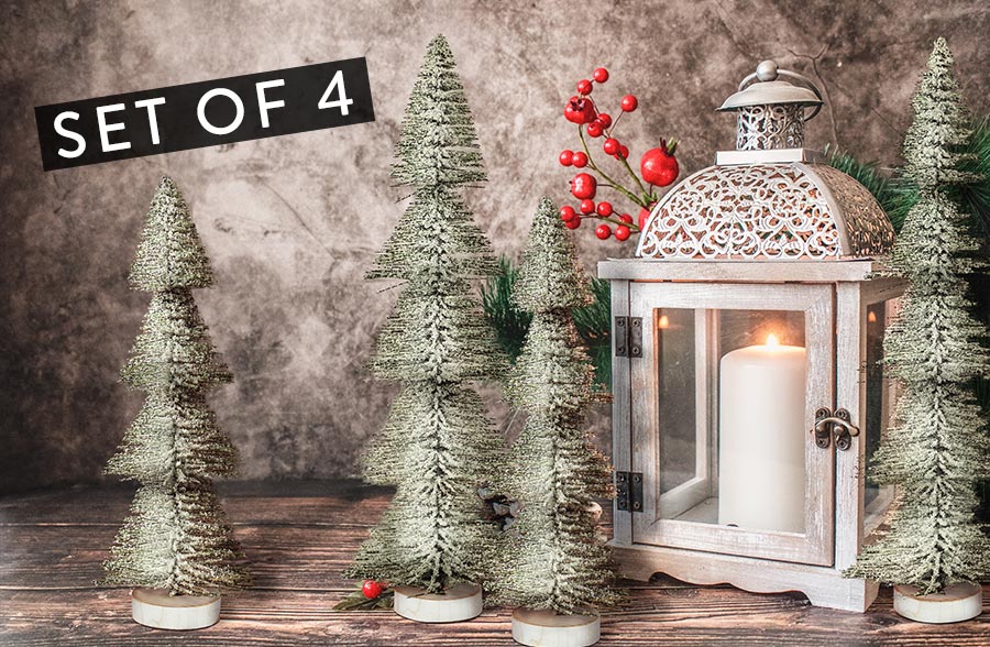 Flocked Bristle Brush Trees, Set of 4