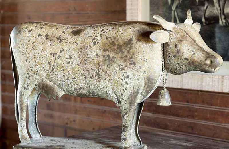 Distressed Metal Cow Statue