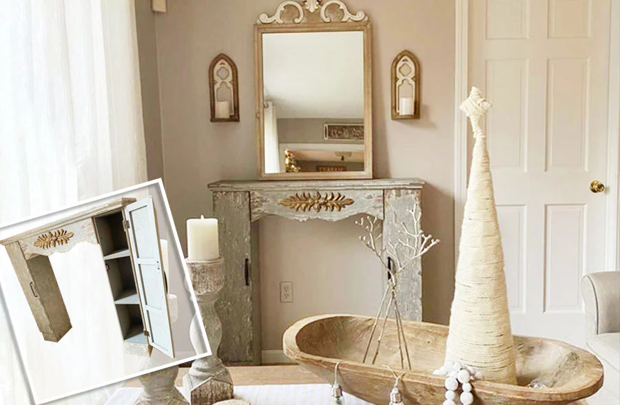 Ornate Distressed Mantel with Storage