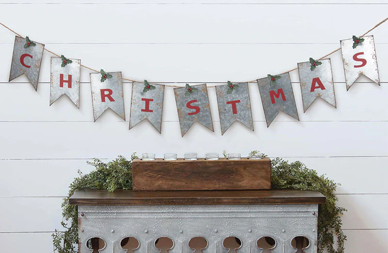 Metal Christmas Banner With Holly