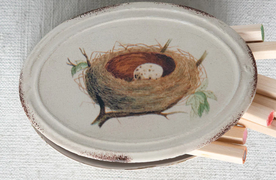 Decorative Bird Containers with Attached Lids, Set of 3