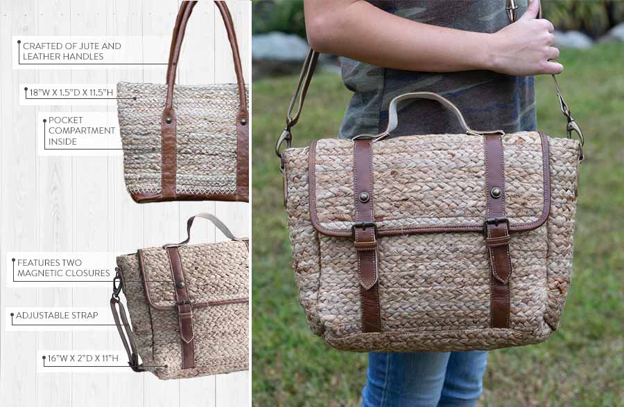 Vintage Inspired Jute Bag with Leather Handles, Pick Your Style