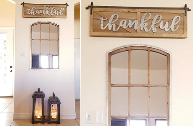Wooden Barn Door Thankful Sign w/hardware