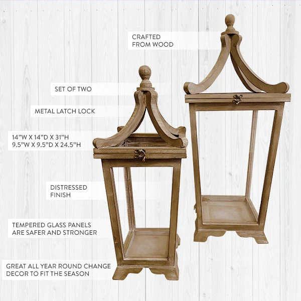 Oversized Natural Brown Urban Wooden Lanterns, Set of 2