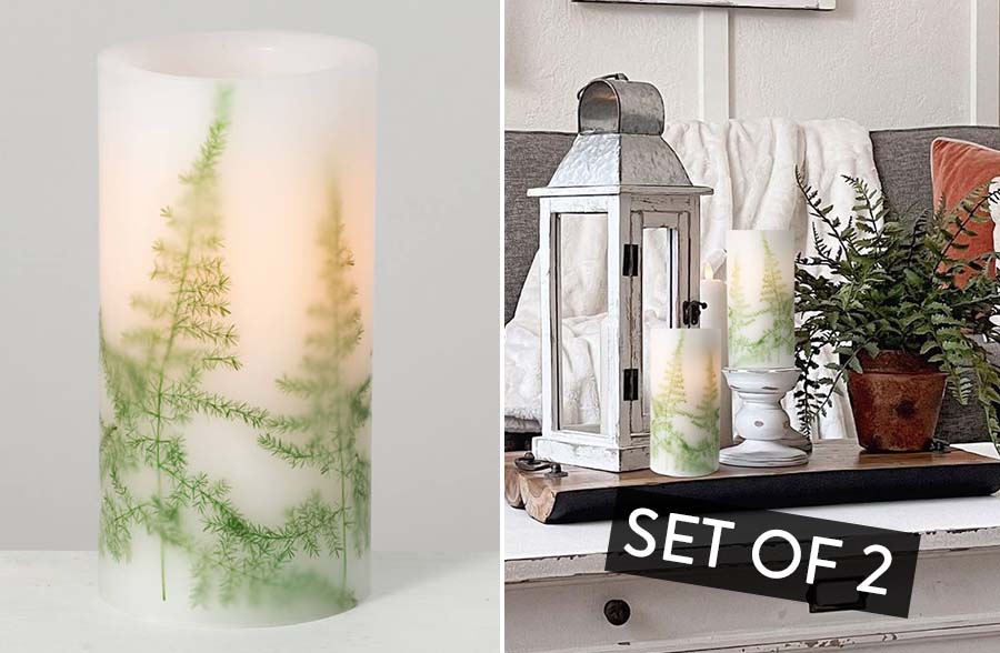 Fern LED Pillar Candles, Set of 2