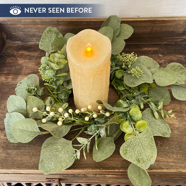 Lifelike Eucalyptus and Berry Candle Wreath